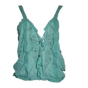 CLOVER + SCOUT Solid Blue Crochet Embroidered Sleeveless Top Womens‎ Size XL